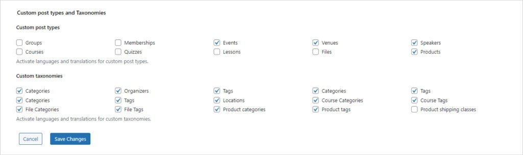 Polylang for Custom Post Types and Custom Taxonomies